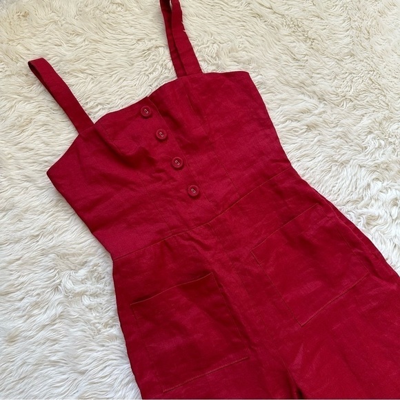 Staud Jumpsuit Sleeveless Cropped 100% Ramie Red 0 - Picture 5 of 13